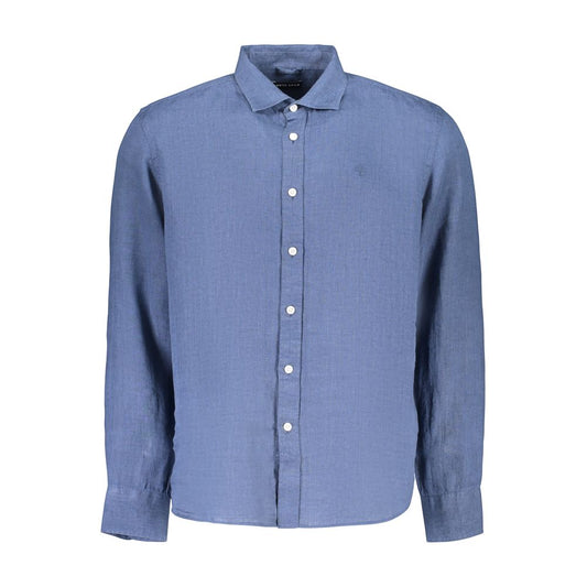 Shirt by North Sails for men in linen blue, featuring a nuanced long-sleeve and nuanced spread-collar neckline for a sophisticated finish.