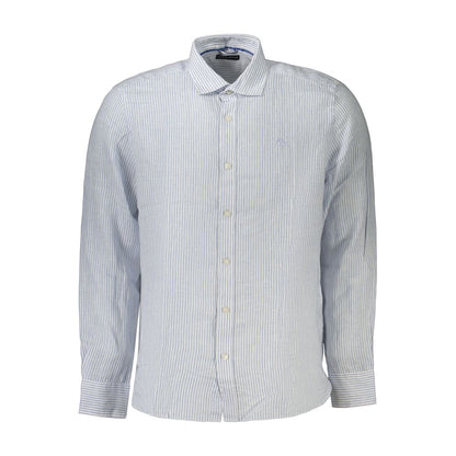Dress Shirt by North Sails for men in linen azzurro & striped features an polished silhouette, showcasing a sophisticated spread-collar neckline and long-sleeve detail for a truly polished finish.