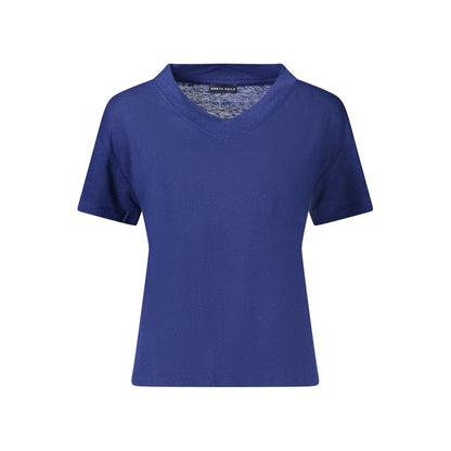 T-Shirt by North Sails for women in linen blue showcases a dramatic silhouette, elegantly detailed with a dramatic v-neck neckline and for a truly dramatic finish.