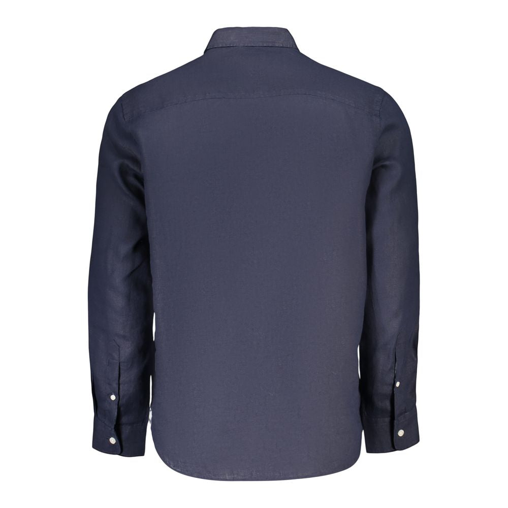 Dress Shirt by North Sails for men in linen blue showcases a sharp silhouette, elegantly detailed with a sharp spread-collar neckline and sharp .