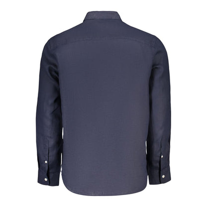 Dress Shirt by North Sails for men in linen blue showcases a sharp silhouette, elegantly detailed with a sharp spread-collar neckline and sharp .