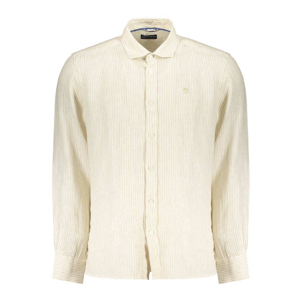 Shirt by North Sails for men in linen beige & striped showcases a sleek silhouette, elegantly detailed with a sleek and long-sleeve for a sleek finish.