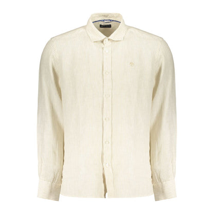 Shirt by North Sails for men in linen beige & striped showcases a sleek silhouette, elegantly detailed with a sleek and long-sleeve for a sleek finish.