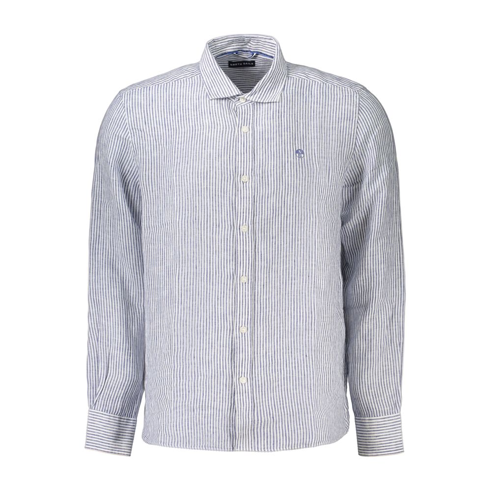 Shirt by North Sails for men in linen blue, patterned & striped showcases a sublime silhouette, artfully detailed with a sublime spread-collar neckline and long-sleeve for a sophisticated, sublime finish.