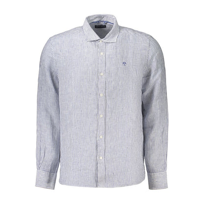 Shirt by North Sails for men in linen blue, patterned & striped showcases a sublime silhouette, artfully detailed with a sublime spread-collar neckline and long-sleeve for a sophisticated, sublime finish.