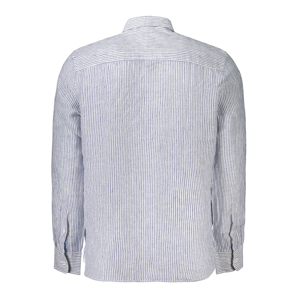 Shirt by North Sails for men in linen blue, patterned & striped presents a discerning silhouette, showcasing a sophisticated spread-collar neckline and for a truly discerning finish.