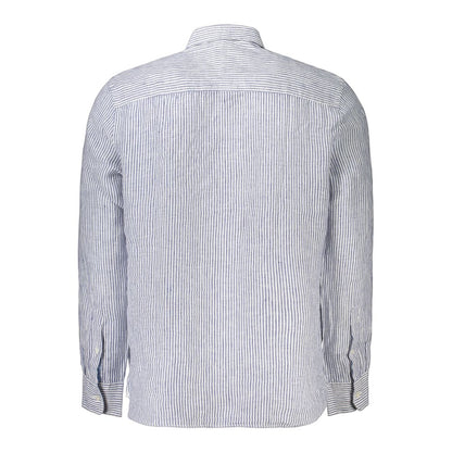 Shirt by North Sails for men in linen blue, patterned & striped presents a discerning silhouette, showcasing a sophisticated spread-collar neckline and for a truly discerning finish.