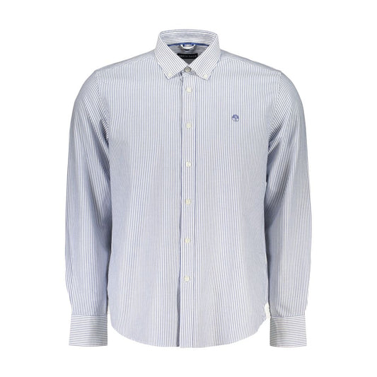 Dress Shirt by North Sails for men in cotton blue & striped showcases a sharp silhouette, elegantly detailed with a sharp button-down-collar neckline and sharp long-sleeve.