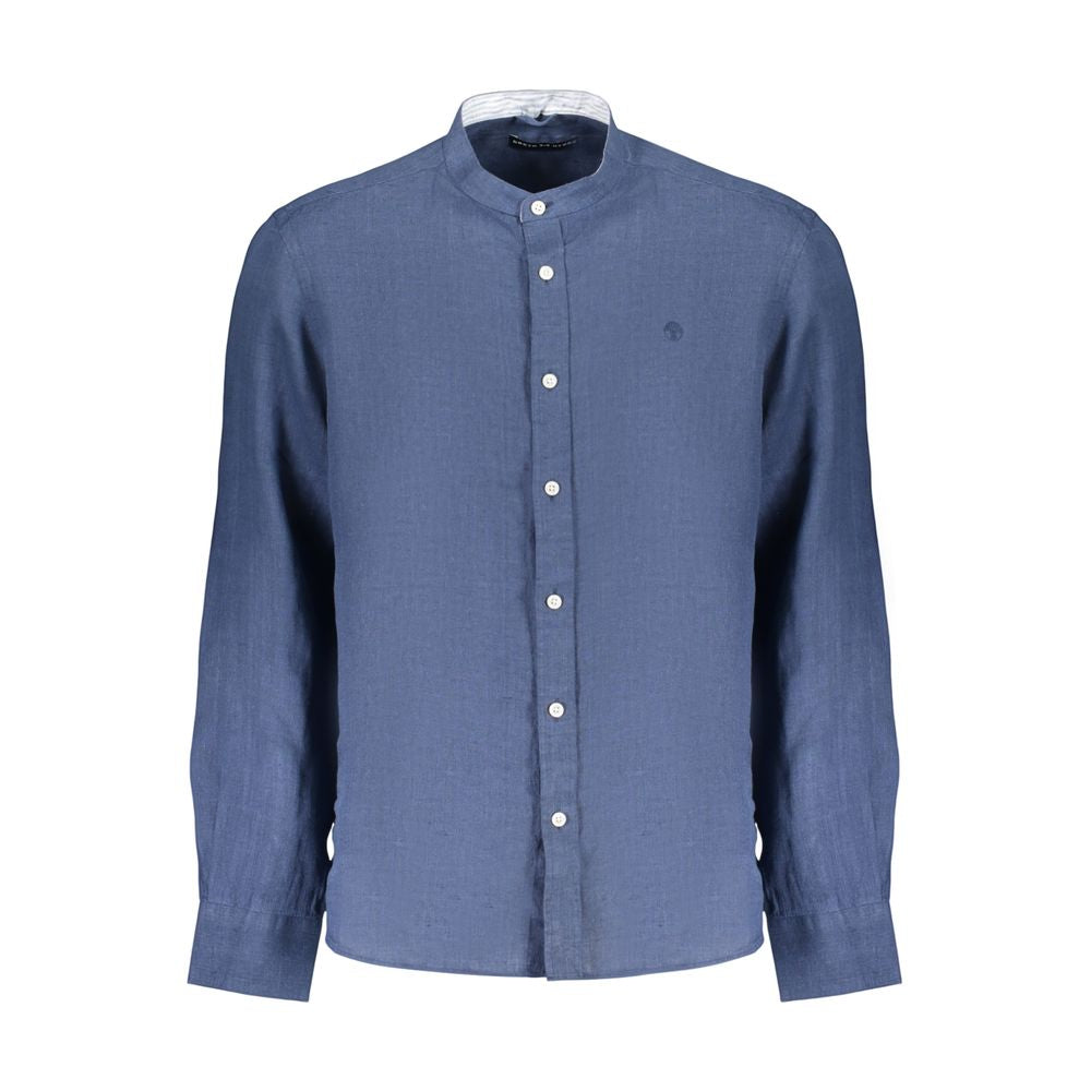 Shirt by North Sails for men in linen blue, featuring a nuanced long-sleeve and nuanced mandarin neckline for a sophisticated finish.