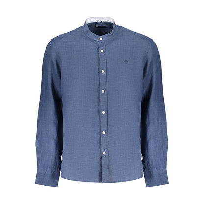 Shirt by North Sails for men in linen blue, featuring a nuanced long-sleeve and nuanced mandarin neckline for a sophisticated finish.