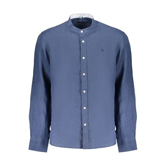 Shirt by North Sails for men in linen blue, featuring a nuanced long-sleeve and nuanced mandarin neckline for a sophisticated finish.