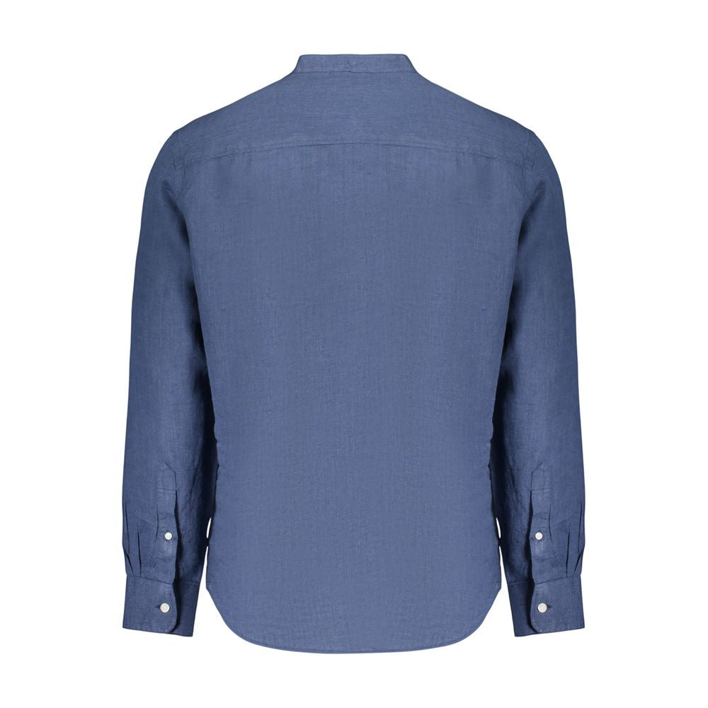 Shirt by North Sails for men in linen blue features an polished silhouette, showcasing a sophisticated mandarin neckline and detail for a truly polished finish.