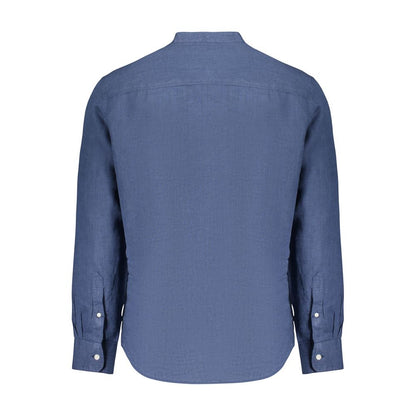 Shirt by North Sails for men in linen blue features an polished silhouette, showcasing a sophisticated mandarin neckline and detail for a truly polished finish.