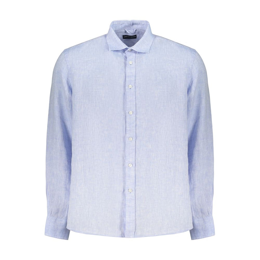Dress Shirt by North Sails for men in linen azzurro showcases a sharp silhouette, elegantly detailed with a sharp and sharp long-sleeve.