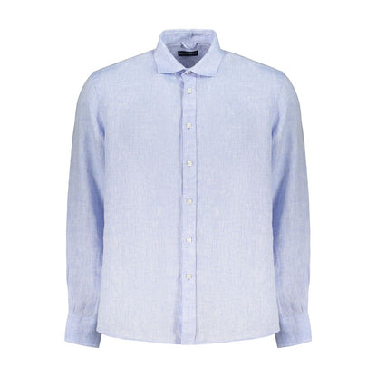 Dress Shirt by North Sails for men in linen azzurro showcases a sharp silhouette, elegantly detailed with a sharp and sharp long-sleeve.