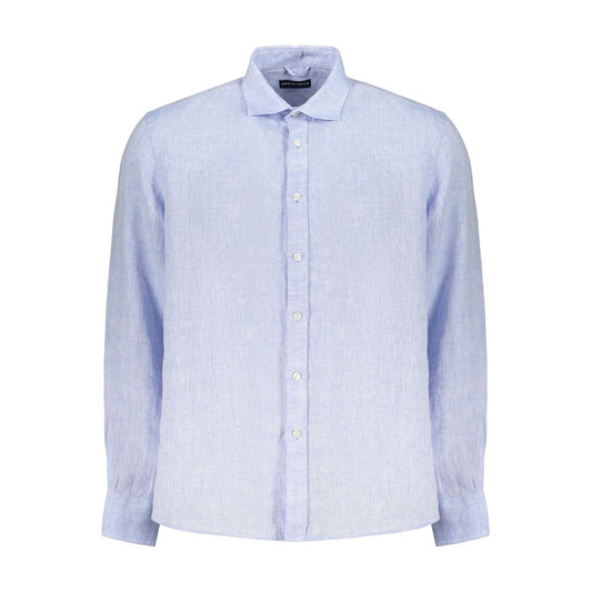 Dress Shirt by North Sails for men in linen azzurro showcases a sharp silhouette, elegantly detailed with a sharp and sharp long-sleeve.
