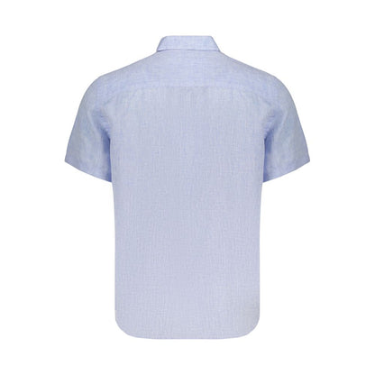 Shirt by North Sails for men in linen azzurro showcases a sleek silhouette, elegantly detailed with a sleek spread-collar neckline and for a sleek finish.