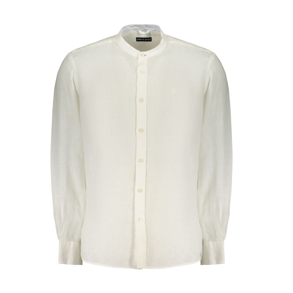Shirt by North Sails for men in linen white presents a discerning silhouette, showcasing a sophisticated mandarin neckline and long-sleeve for a truly discerning finish.