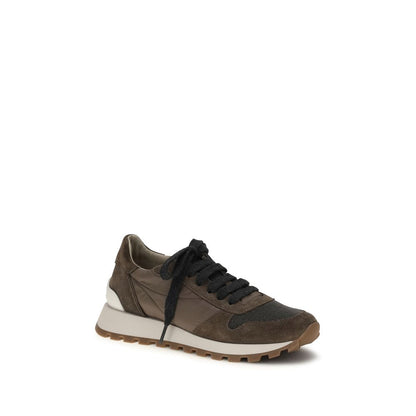 Athletic Sneakers by Brunello Cucinelli for women in tu & bos taurus suede calf leather brown showcases an impeccable silhouette, defined by an impeccable athletic style design that perfectly captures the essence of the Monile Women's Athletic TU & Bos Taurus Suede Calf Leather Sneakers.