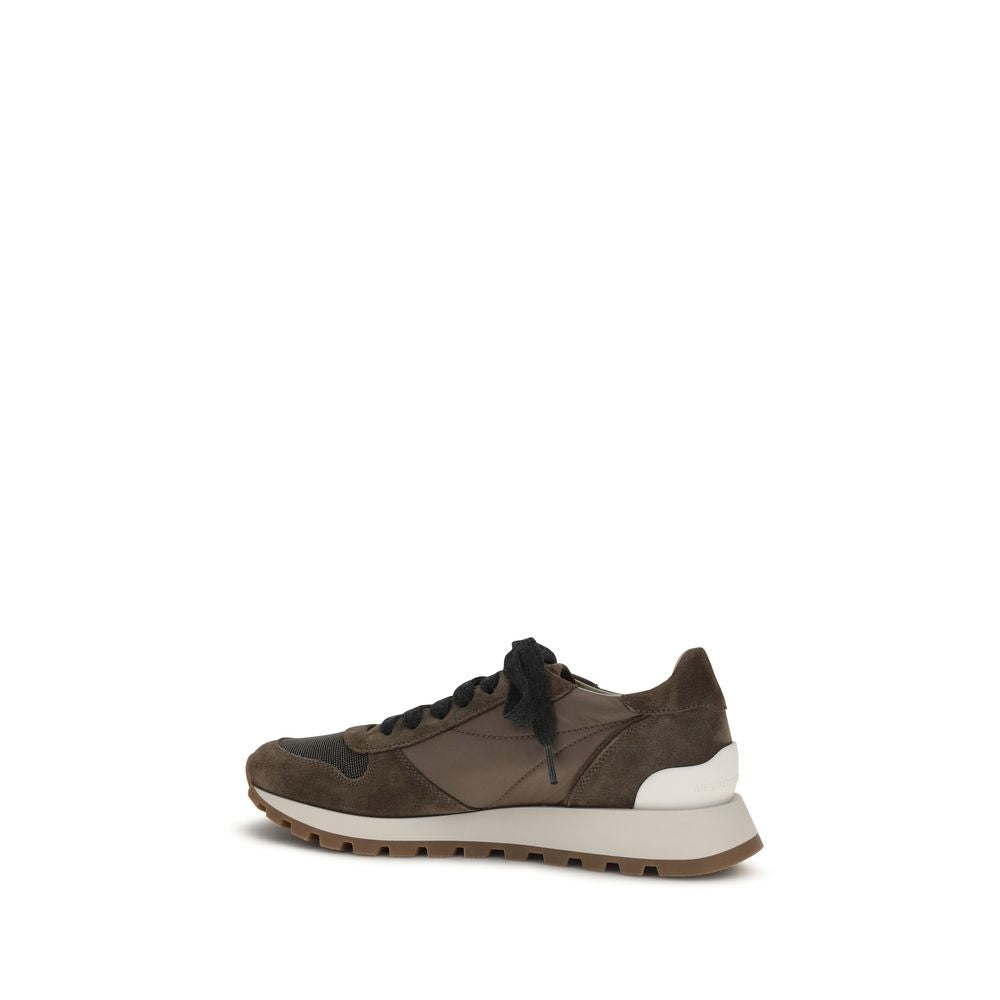 Athletic Sneakers by Brunello Cucinelli for women in tu & bos taurus suede calf leather brown features an exquisite silhouette, showcasing the premium athletic style of the Monile Women's Athletic TU & Bos Taurus Suede Calf Leather Sneakers with an exquisite finish.