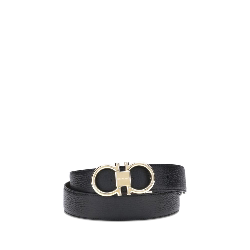 Belt by Ferragamo for men in bos taurus calf leather black & gold features a versatile silhouette, artfully showcasing the versatile design of the Gancini Bos Taurus Calf Leather Belt for a sophisticated, premium finish.