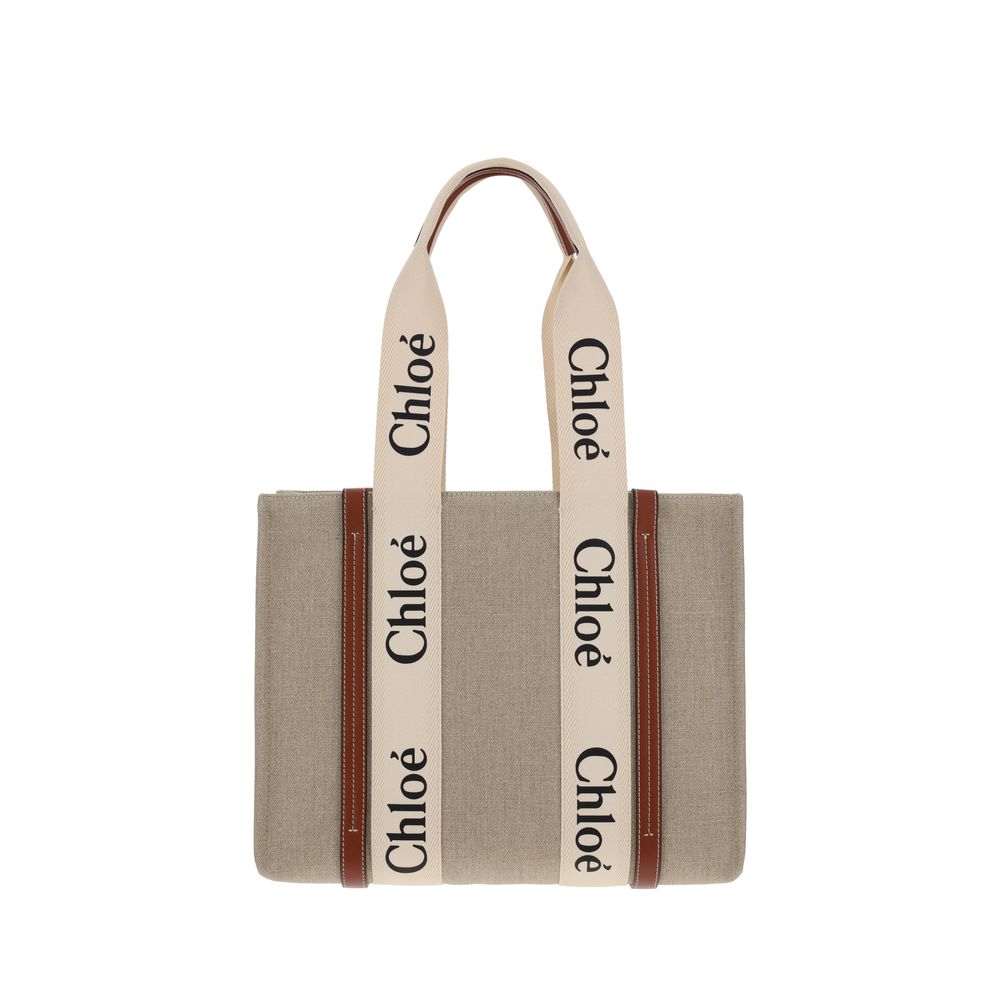 Shoulder Handbag by Chloé for women in linen & leather beige, signature, monogram & print features a exquisite silhouette, showcasing a secure and exquisite with versatile shoulder-strap, handle & adjustable-strap for a exquisite finish.