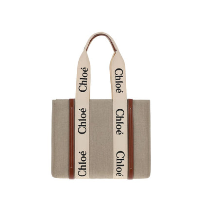 Shoulder Handbag by Chloé for women in linen & leather beige, signature, monogram & print features a exquisite silhouette, showcasing a secure and exquisite with versatile shoulder-strap, handle & adjustable-strap for a exquisite finish.