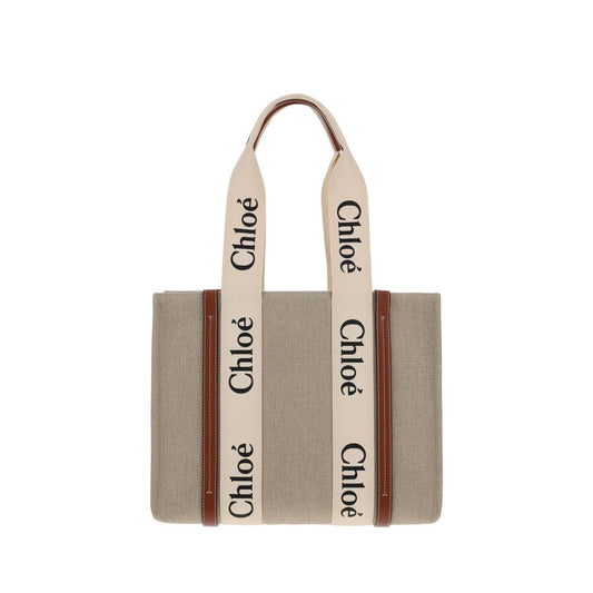 Shoulder Handbag by Chloé for women in linen & leather beige, signature, monogram & print features a exquisite silhouette, showcasing a secure and exquisite with versatile shoulder-strap, handle & adjustable-strap for a exquisite finish.