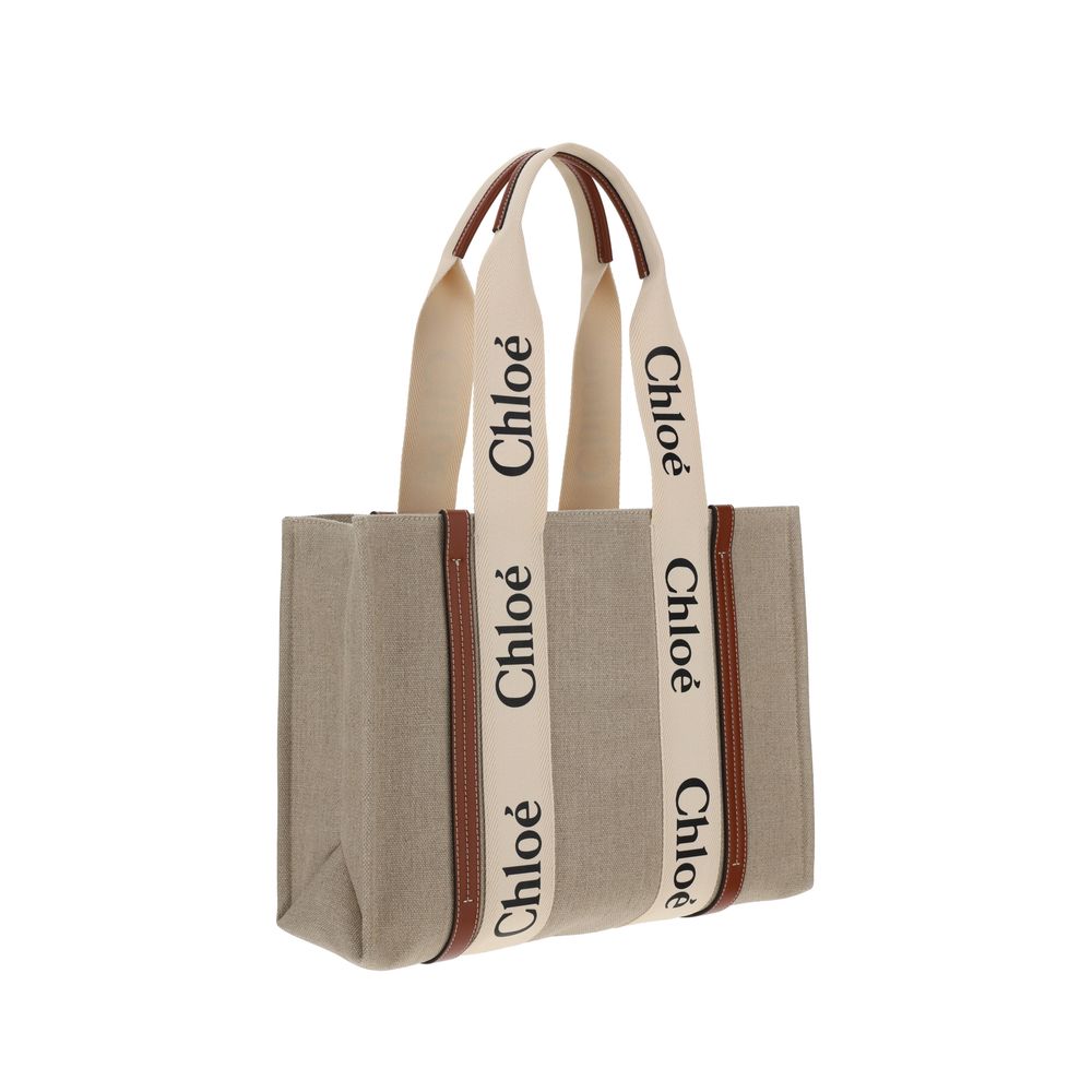 Shoulder Handbag by Chloé for women in linen & leather beige, signature, monogram & print features a signature silhouette, showcasing a secure and signature with versatile shoulder-strap, handle & adjustable-strap for a sophisticated look.