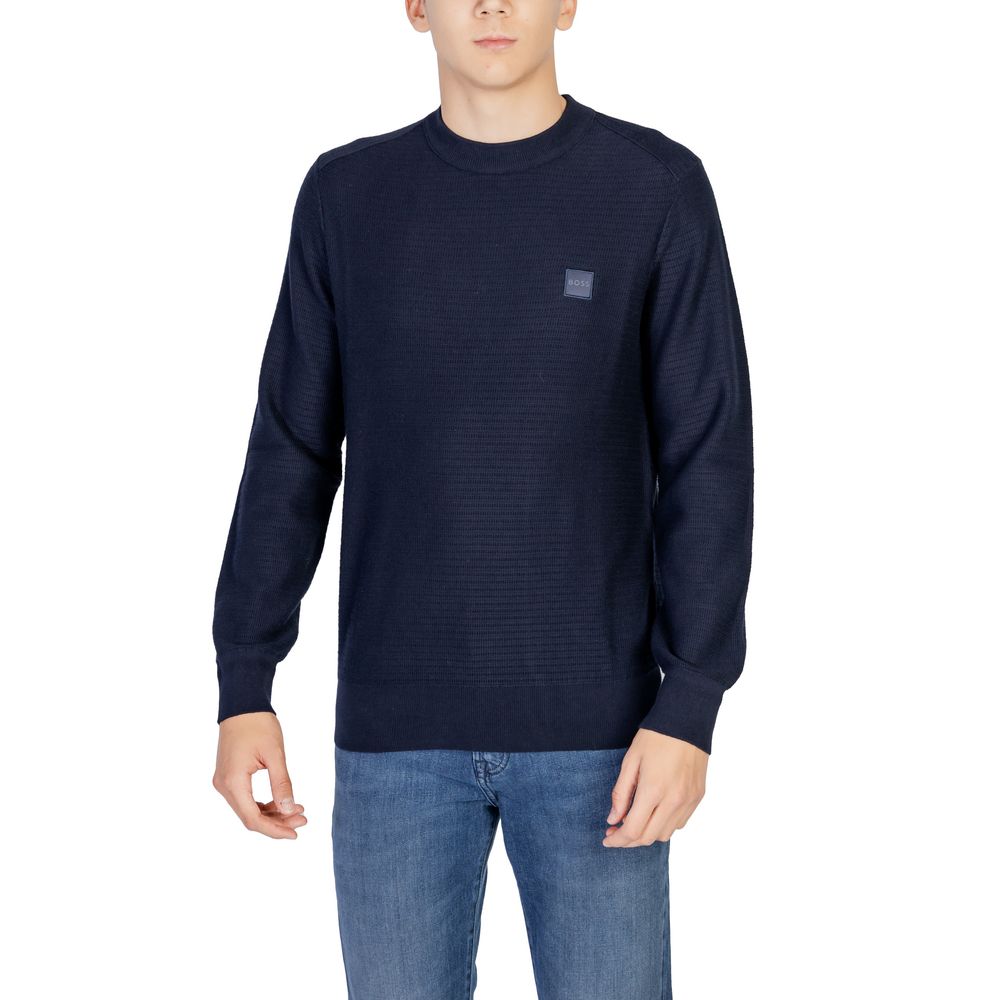 Sweatshirt by Hugo Boss for men in cashmere cotton blend blue presents a smart casual silhouette, featuring a smart casual crew neckline and for a sophisticated look.