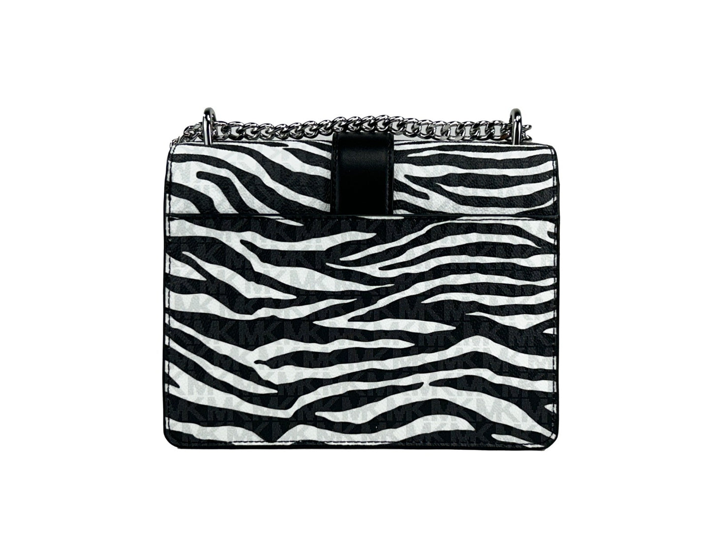 Small Crossbody Travel Tote Handbag by Michael Kors for women in synthetic polyurethane leather animal, black, silver, white & print features an versatile silhouette, showcasing a secure magnetic and versatile built-in-compartments with versatile crossbody-strap for a versatile finish.