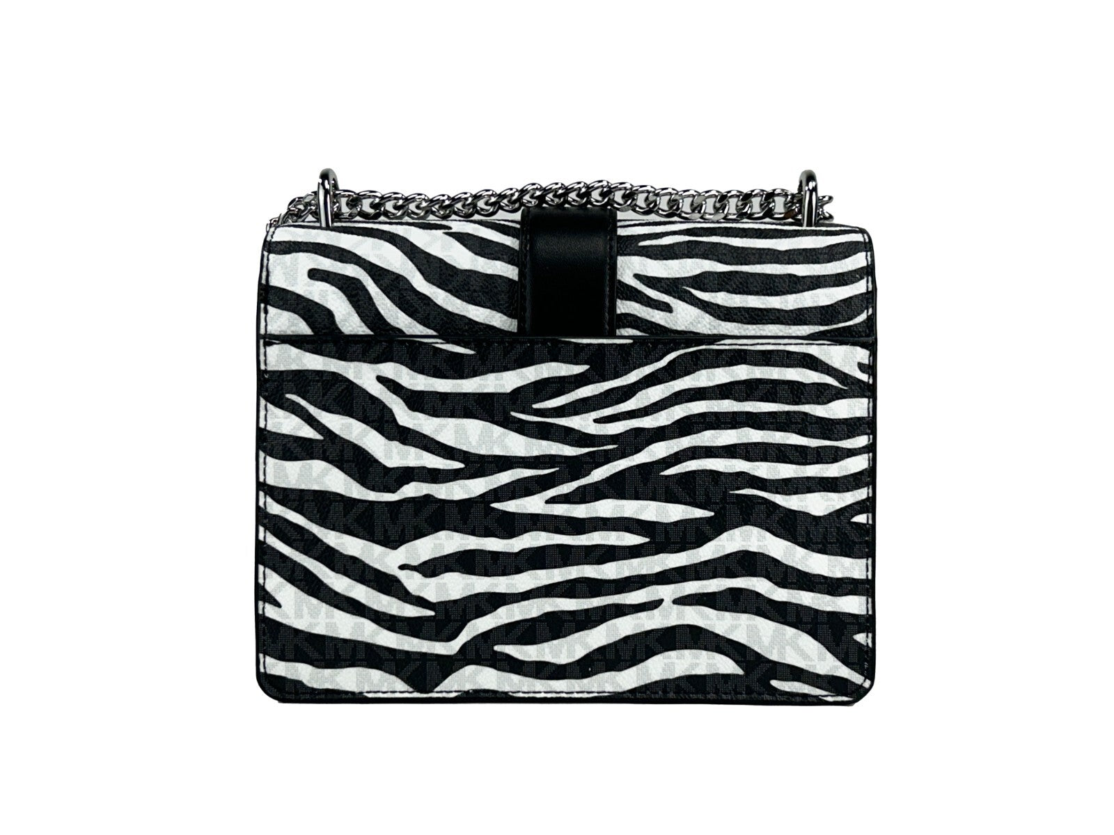 Small Crossbody Travel Tote Handbag by Michael Kors for women in synthetic polyurethane leather animal, black, silver, white & print features an versatile silhouette, showcasing a secure magnetic and versatile built-in-compartments with versatile crossbody-strap for a versatile finish.