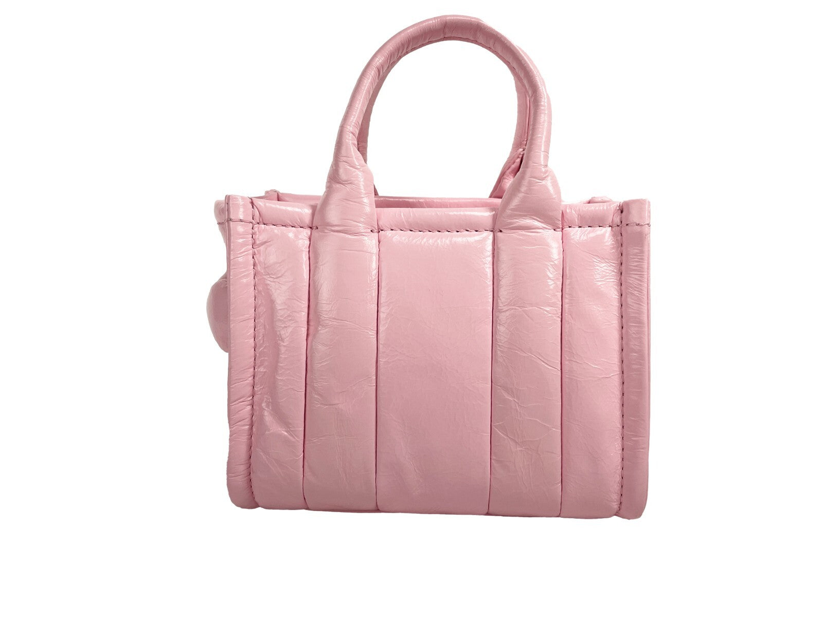 Micro Crossbody Evening Tote Handbag by Marc Jacobs for women in ostrich leather pink & silver features a multifaceted silhouette, showcasing a secure zipper and multifaceted with versatile crossbody-strap, adjustable-strap, detachable-strap & handle for multifaceted style.