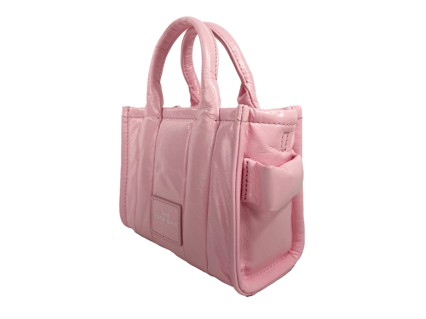 Micro Crossbody Evening Tote Handbag by Marc Jacobs for women in ostrich leather pink & silver features a transformative sophistication silhouette, showcasing a secure zipper, ample , and versatile crossbody-strap, adjustable-strap, detachable-strap & handle for a transformative sophistication look.