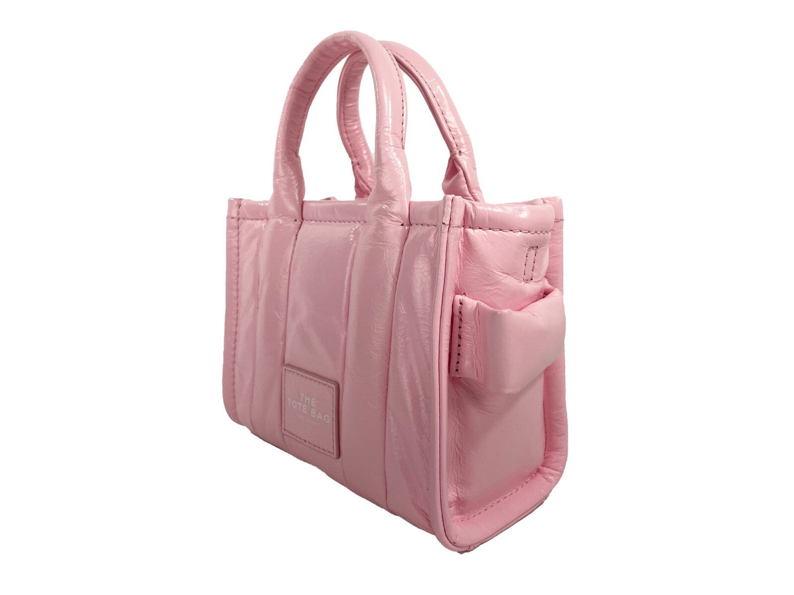 Micro Crossbody Evening Tote Handbag by Marc Jacobs for women in ostrich leather pink & silver features a transformative sophistication silhouette, showcasing a secure zipper, ample , and versatile crossbody-strap, adjustable-strap, detachable-strap & handle for a transformative sophistication look.