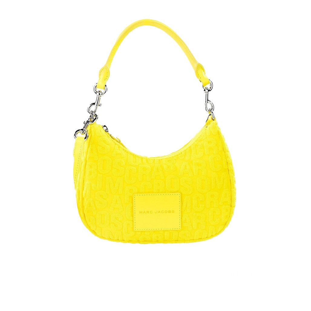 Small 2-in-1 Shoulder & Crossbody Crescent Hobo Bag by Marc Jacobs for women in polyester & nylon silver, patterned, signature & monogram showcases a statuesque silhouette, artfully detailed with a secure zipper, organized , and versatile crossbody-strap, shoulder-strap, adjustable-strap & detachable-strap for a statuesque look.
