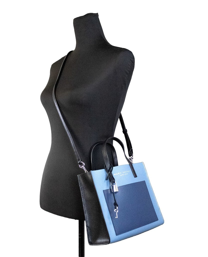 Marc Jacobs Faux Leather & Canvas Mini Crossbody Tote Handbag - Blue Silver