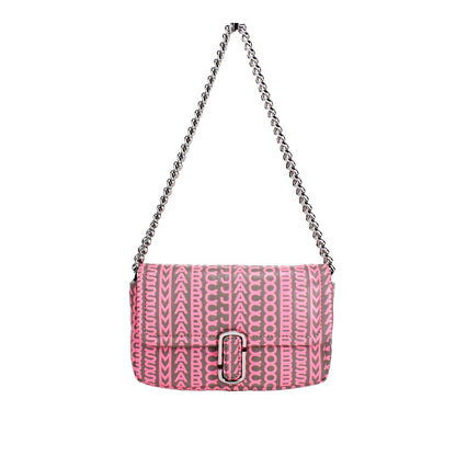 Mini 2-in-1 Shoulder & Crossbody Travel Handbag by Marc Jacobs for women in leather pink, silver, patterned & monogram features a transformative elegance silhouette, showcasing a secure zipper & magnetic, organized cardholder, and versatile crossbody-strap, shoulder-strap & adjustable-strap for a transformative elegance look.