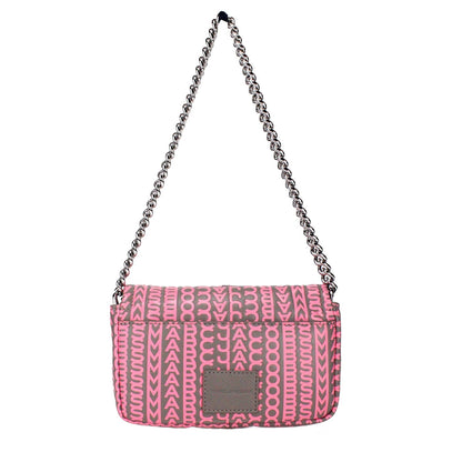 Mini 2-in-1 Shoulder & Crossbody Travel Handbag by Marc Jacobs for women in leather pink, silver, patterned & monogram showcases a versatile sophistication silhouette, featuring a secure zipper & magnetic, versatile sophistication cardholder, and versatile crossbody-strap, shoulder-strap & adjustable-strap for a versatile sophistication finish.