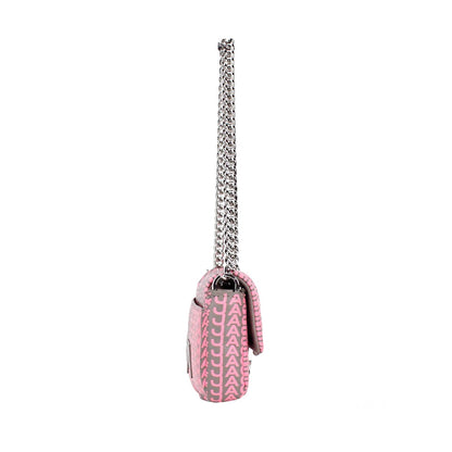 Mini 2-in-1 Shoulder & Crossbody Travel Handbag by Marc Jacobs for women in leather pink, silver, patterned & monogram features an versatile silhouette, showcasing a secure zipper & magnetic and versatile cardholder with versatile crossbody-strap, shoulder-strap & adjustable-strap for a versatile finish.