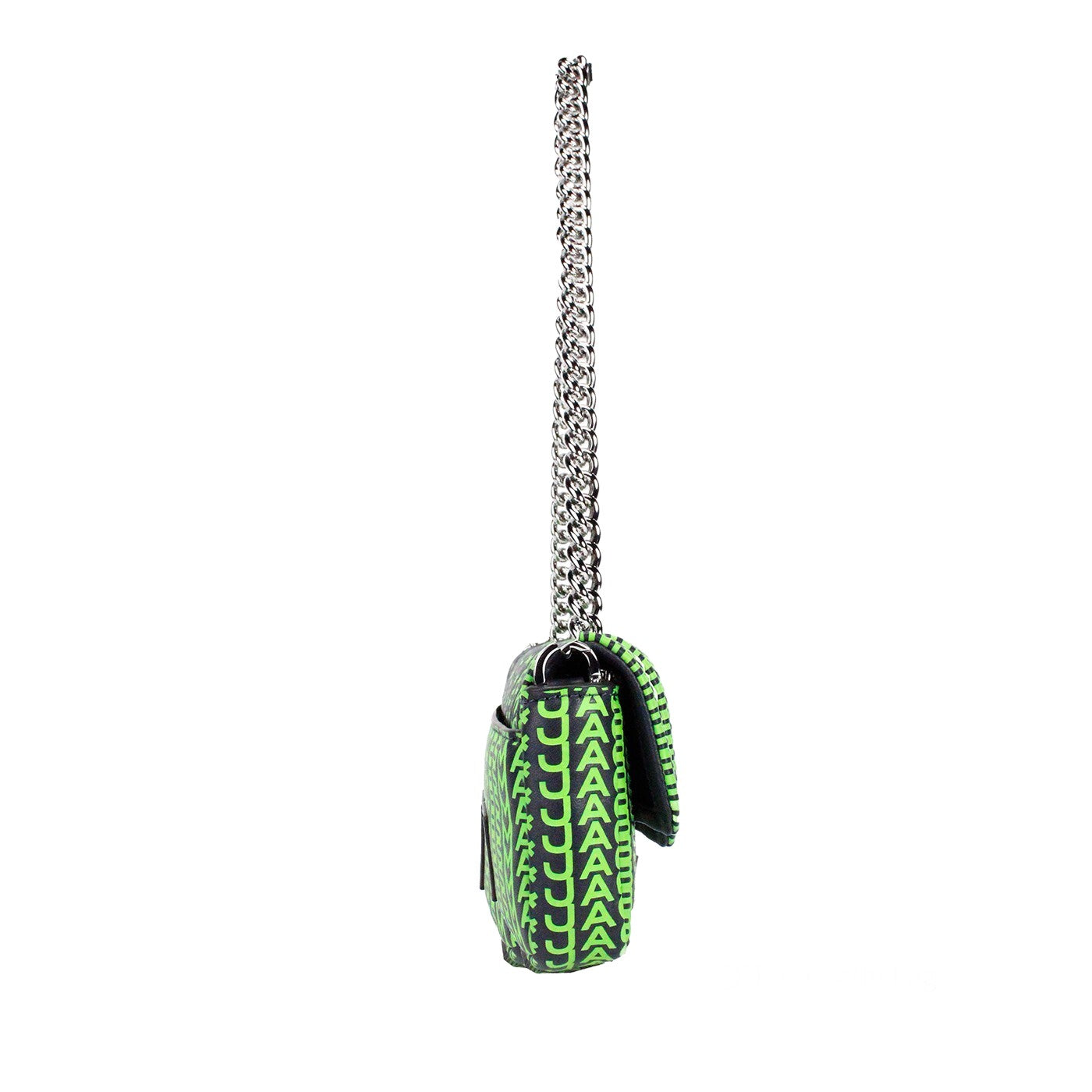 Mini 2-in-1 Shoulder & Crossbody Handbag by Marc Jacobs for women in leather green, silver, patterned & monogram features an multi-faceted design with a secure zipper & magnetic, ample cardholder, and versatile crossbody-strap, shoulder-strap, adjustable-strap & detachable-strap for a multi-faceted finish.