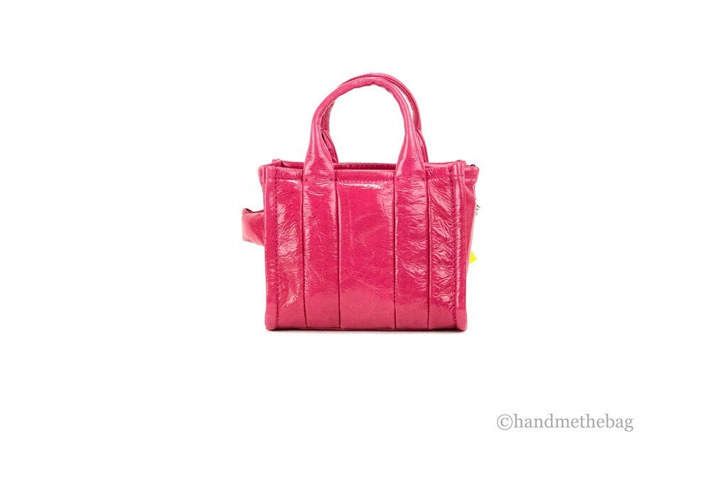 Micro 2-in-1 Shoulder & Crossbody Tote Handbag by Marc Jacobs for women in canvas & leather magenta, silver & patterned showcases a versatile sophistication silhouette, featuring a secure zipper, versatile sophistication , and versatile crossbody-strap, shoulder-strap, adjustable-strap & detachable-strap for a versatile sophistication finish.