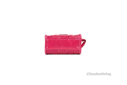 Micro 2-in-1 Shoulder & Crossbody Tote Handbag by Marc Jacobs for women in canvas & leather magenta, silver & patterned features an versatile silhouette, showcasing a secure zipper and versatile with versatile crossbody-strap, shoulder-strap, adjustable-strap & detachable-strap for a versatile finish.
