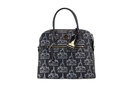 Medium Crossbody Satchel Handbag by Dooney & Bourke for women in leather black, gold, red & patterned presents a ornamental silhouette, showcasing a secure zipper, ample , and versatile crossbody-strap, adjustable-strap & detachable-strap for a ornamental finish.