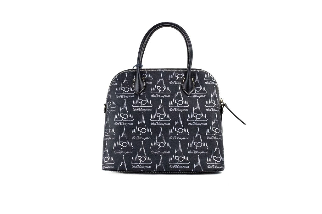 Medium Crossbody Satchel Handbag by Dooney & Bourke for women in leather black, gold, red & patterned features a refined silhouette, showcasing a secure zipper, organized , and versatile crossbody-strap, adjustable-strap & detachable-strap for a refined finish.