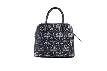 Medium Crossbody Satchel Handbag by Dooney & Bourke for women in leather black, gold, red & patterned features a refined silhouette, showcasing a secure zipper, organized , and versatile crossbody-strap, adjustable-strap & detachable-strap for a refined finish.