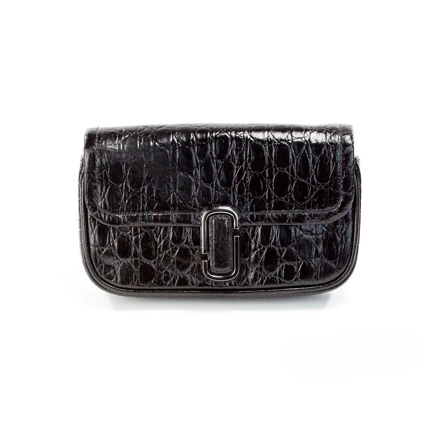 Mini 2-in-1 Shoulder & Crossbody Handbag by Marc Jacobs for women in embossed leather black & silver features an multi-faceted design with a secure zipper & magnetic, ample cardholder, and versatile crossbody-strap, shoulder-strap, adjustable-strap & detachable-strap for a multi-faceted finish.