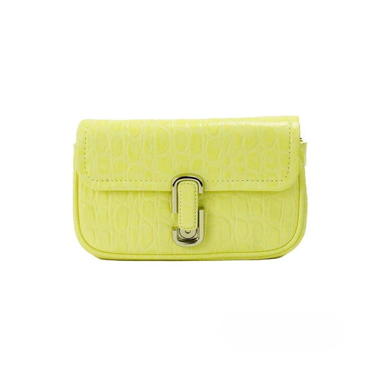 Mini 2-in-1 Shoulder & Crossbody Travel Handbag by Marc Jacobs for women in embossed leather animal, silver, yellow, patterned & print features a versatile chic silhouette, meticulously detailed with a secure zipper & magnetic, ample cardholder, and versatile crossbody-strap, shoulder-strap, adjustable-strap & detachable-strap.