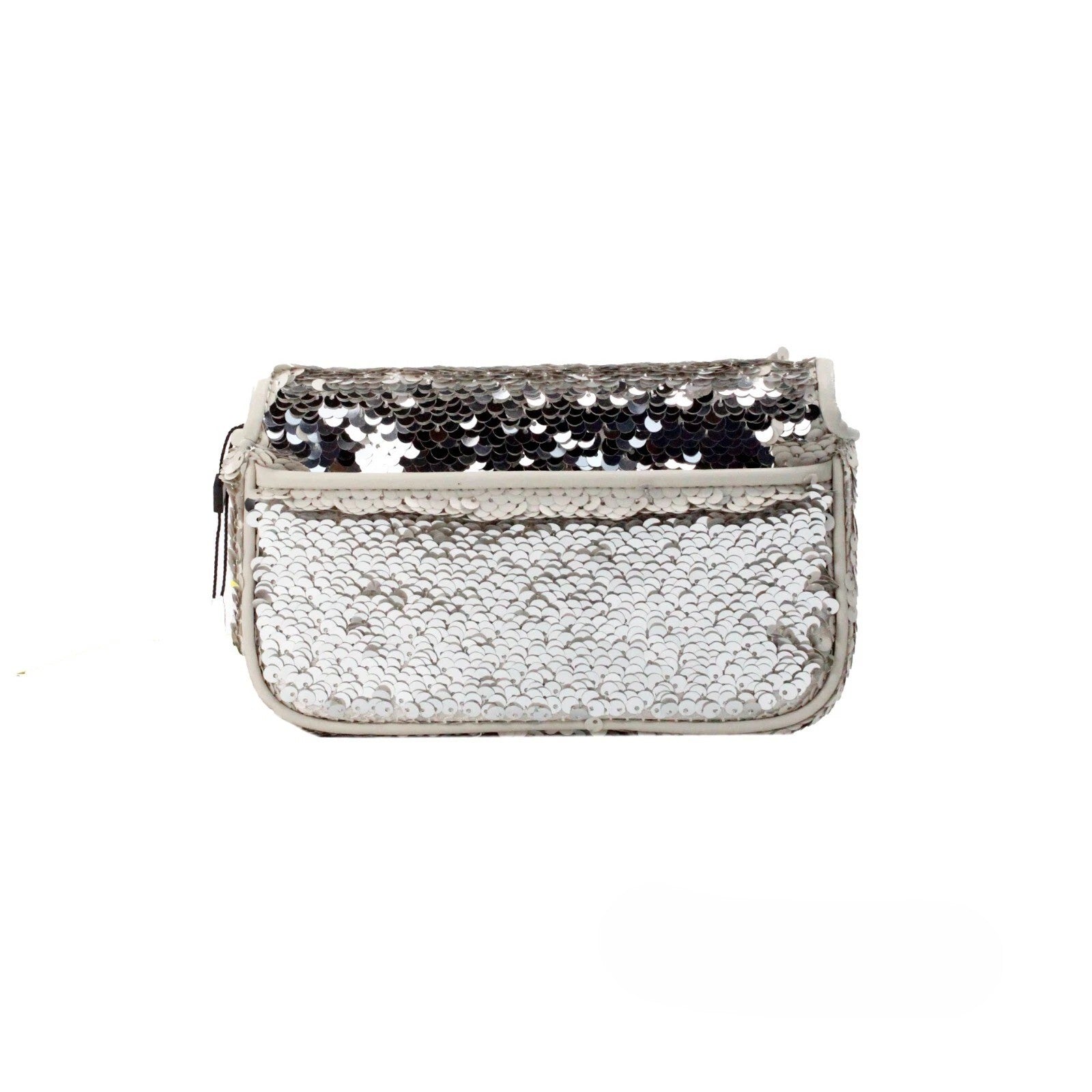 Mini 2-in-1 Shoulder & Crossbody Evening Handbag by Marc Jacobs for women in leather cream & silver features a transformative sophistication silhouette, showcasing a secure zipper & magnetic, ample cardholder, and versatile crossbody-strap, shoulder-strap & adjustable-strap for a transformative sophistication look.