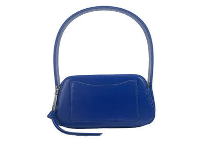 Small Shoulder Travel Bag by Marc Jacobs for women in leather blue & silver features a statuesque silhouette, showcasing a secure zipper and statuesque with versatile shoulder-strap for a statuesque finish.